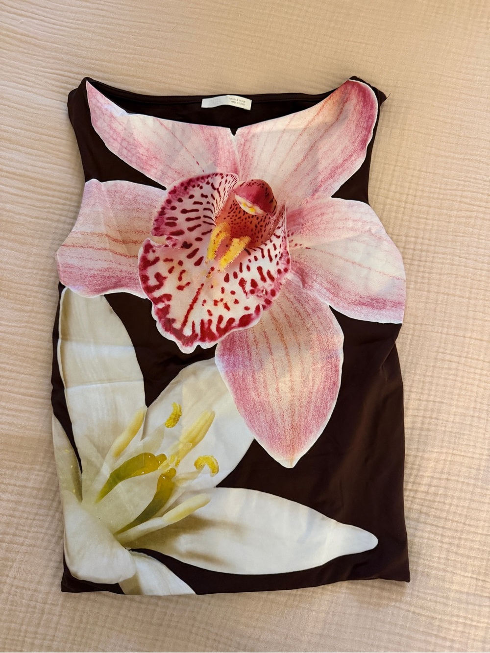 Zara Floral Print Sleeveless Top - Pink & White Orchid on Brown